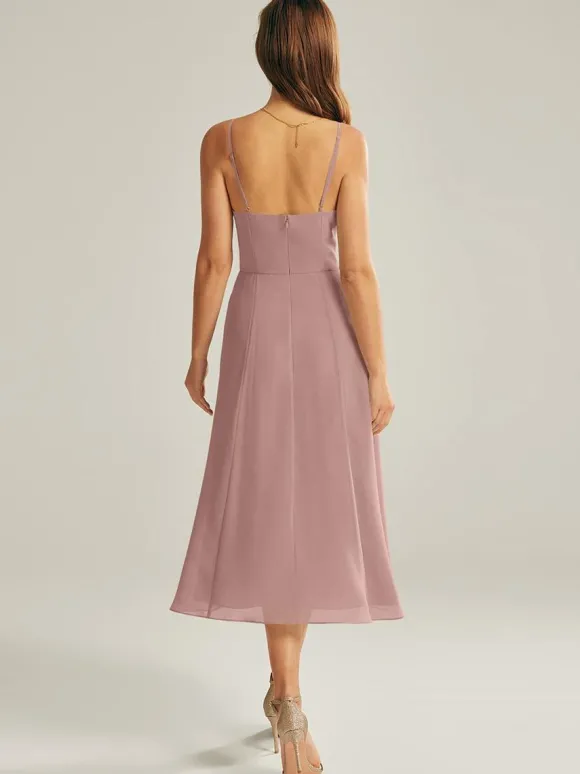 Robe de demoiselle d'honneur courte en mousseline de soie sans manches fermeture éclair col carré robes de soirée de mariage
