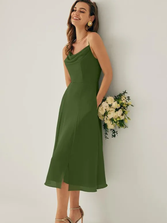 Robe de demoiselle d'honneur courte en mousseline de soie sans manches fermeture éclair col carré robes de soirée de mariage