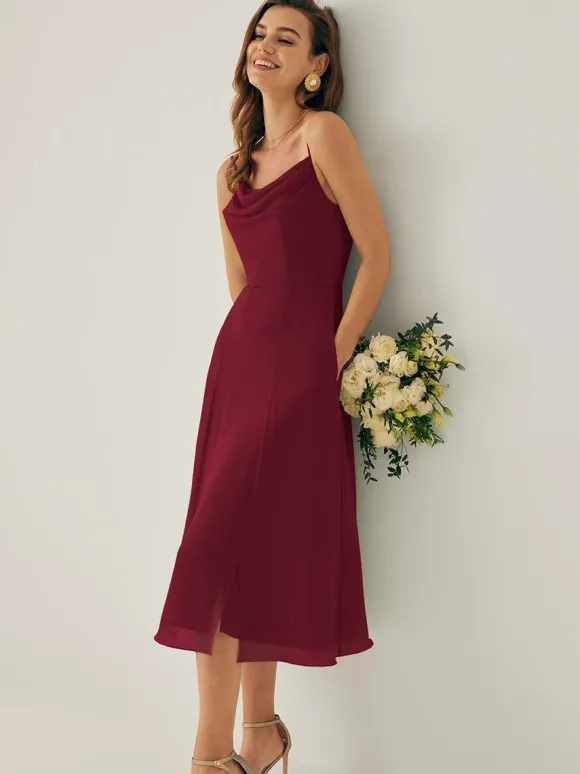 Robe de demoiselle d'honneur courte en mousseline de soie sans manches fermeture éclair col carré robes de soirée de mariage