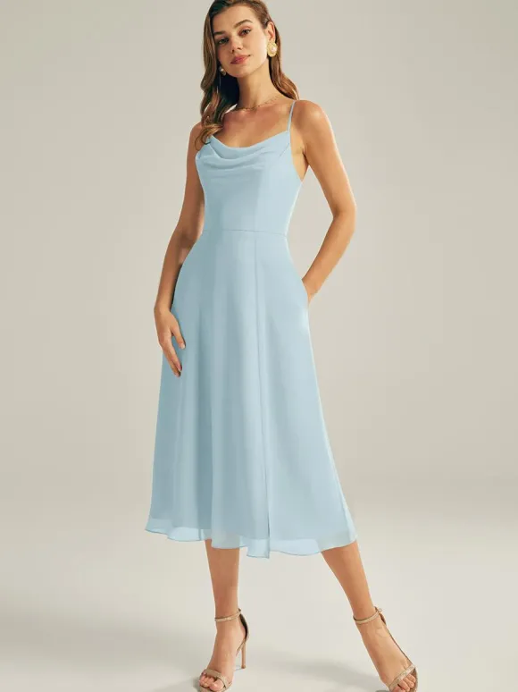 Robe de demoiselle d'honneur courte en mousseline de soie sans manches fermeture éclair col carré robes de soirée de mariage