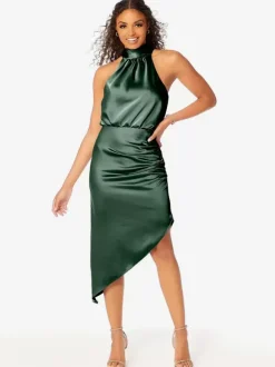 Robe de demoiselle d'honneur courte dos nu froncée robes de soirée de mariage asymétriques