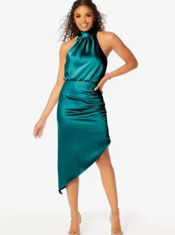 Robe de demoiselle d'honneur courte dos nu froncée robes de soirée de mariage asymétriques