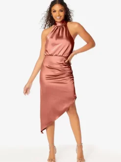 Robe de demoiselle d'honneur courte dos nu froncée robes de soirée de mariage asymétriques