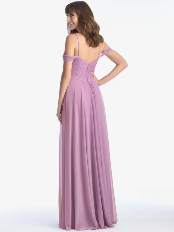 Robe de demoiselle d'honneur décolleté en c艙ur épaules dénudées mousseline froncée robes longues trapèze