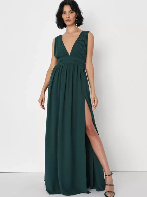Robe de demoiselle d'honneur dos en V taille Empire fente haute ligne a robes de soirée de mariage en mousseline