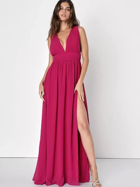 Robe de demoiselle d'honneur dos en V taille Empire fente haute ligne a robes de soirée de mariage en mousseline