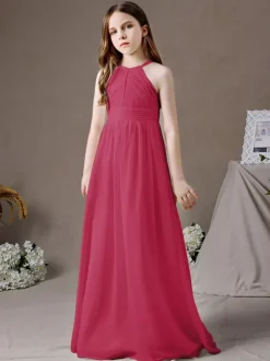 Robe de demoiselle d'honneur en mousseline de soie découpée dos nu sans manches ivoire
