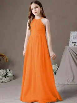 Robe de demoiselle d'honneur en mousseline de soie découpée dos nu sans manches ivoire