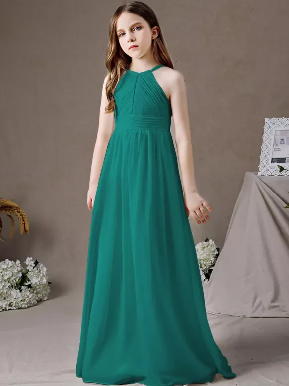 Robe de demoiselle d'honneur en mousseline de soie découpée dos nu sans manches ivoire