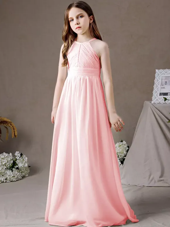 Robe de demoiselle d'honneur en mousseline de soie découpée dos nu sans manches ivoire