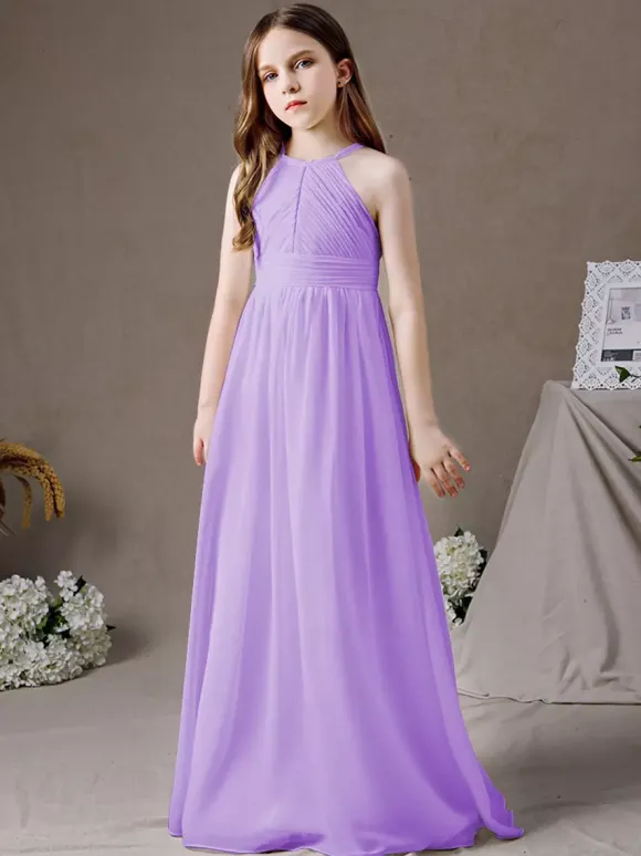 Robe de demoiselle d'honneur en mousseline de soie découpée dos nu sans manches ivoire