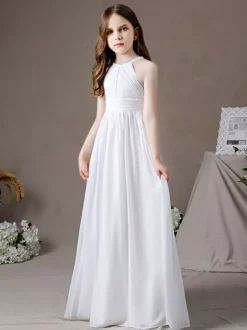 Robe de demoiselle d'honneur en mousseline de soie découpée dos nu sans manches ivoire