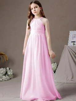 Robe de demoiselle d'honneur en mousseline de soie découpée dos nu sans manches ivoire