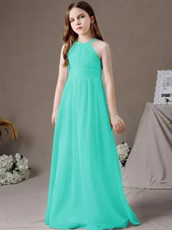 Robe de demoiselle d'honneur en mousseline de soie découpée dos nu sans manches ivoire