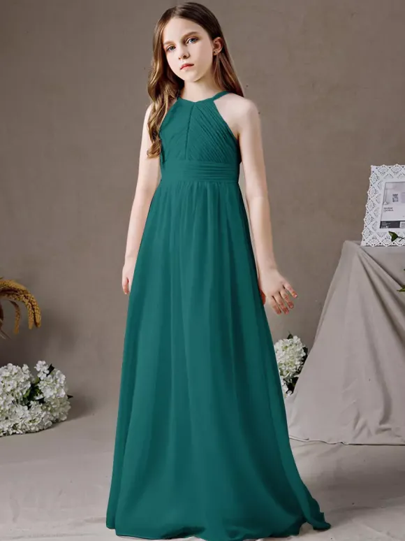 Robe de demoiselle d'honneur en mousseline de soie découpée dos nu sans manches ivoire
