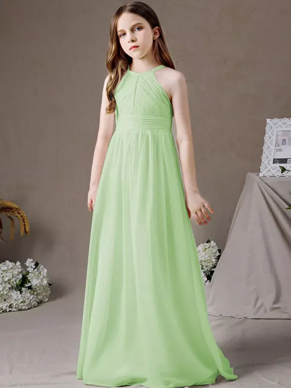 Robe de demoiselle d'honneur en mousseline de soie découpée dos nu sans manches ivoire