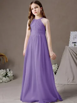 Robe de demoiselle d'honneur en mousseline de soie découpée dos nu sans manches ivoire