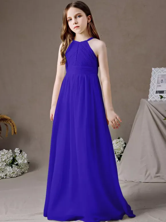 Robe de demoiselle d'honneur en mousseline de soie découpée dos nu sans manches ivoire
