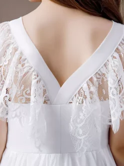 Robe de demoiselle d'honneur en dentelle à manches courtes en mousseline de soie longue robe de soirée