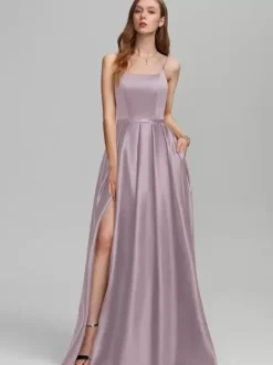 Robe de demoiselle d'honneur en tissu satiné ligne a longueur au sol robes formelles