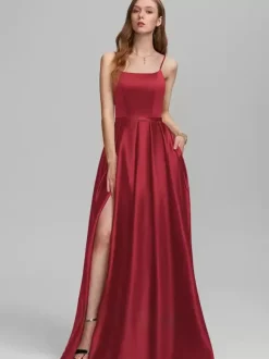 Robe de demoiselle d'honneur en tissu satiné ligne a longueur au sol robes formelles