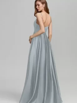 Robe de demoiselle d'honneur en tissu satiné ligne a longueur au sol robes formelles