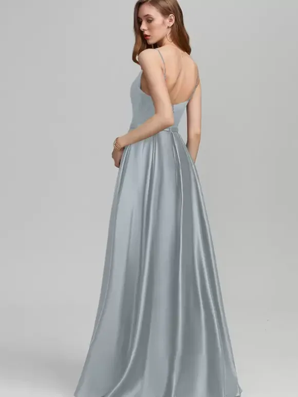 Robe de demoiselle d'honneur en tissu satiné ligne a longueur au sol robes formelles