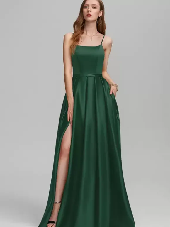 Robe de demoiselle d'honneur en tissu satiné ligne a longueur au sol robes formelles