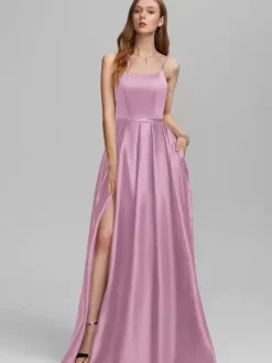 Robe de demoiselle d'honneur en tissu satiné ligne a longueur au sol robes formelles