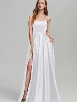 Robe de demoiselle d'honneur en tissu satiné ligne a longueur au sol robes formelles