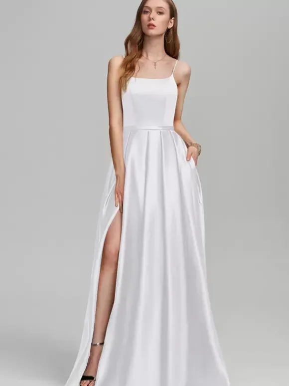 Robe de demoiselle d'honneur en tissu satiné ligne a longueur au sol robes formelles