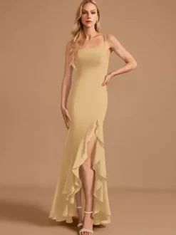 Robe de demoiselle d'honneur en mousseline de soie gaine robe de bal longueur au sol