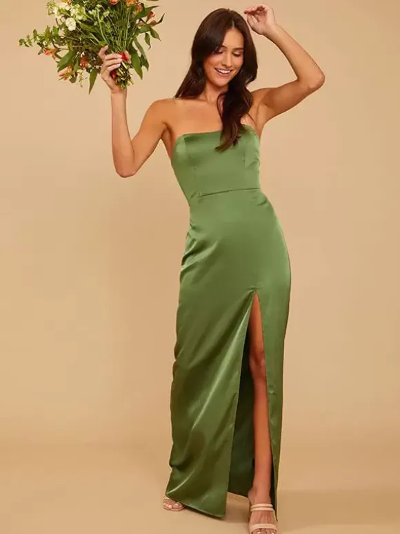 Robe de demoiselle d'honneur en tissu satiné gaine longueur au sol robe de soirée de mariage