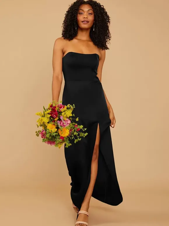 Robe de demoiselle d'honneur en tissu satiné gaine longueur au sol robe de soirée de mariage