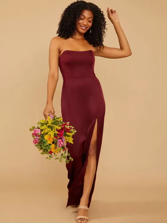 Robe de demoiselle d'honneur en tissu satiné gaine longueur au sol robe de soirée de mariage