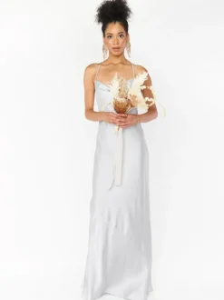 Robe de demoiselle d'honneur fourreau longueur au sol dos nu robe de bal en tissu satiné