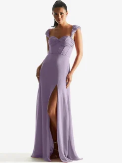 Robe de demoiselle d'honneur gaine longueur au sol fermeture éclair en mousseline de soie robes formelles