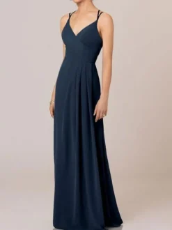 Robe de demoiselle d'honneur robe de cocktail de mariage à bretelle col V zip sur dos