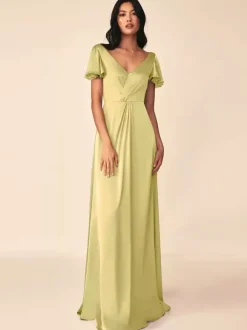 Robe de demoiselle d'honneur robe de bal longueur au sol fermeture éclair soie élastique comme du satin robes formelles