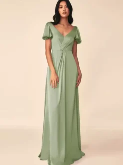 Robe de demoiselle d'honneur robe de bal longueur au sol fermeture éclair soie élastique comme du satin robes formelles