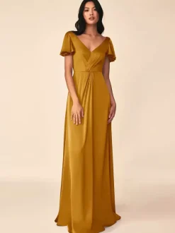 Robe de demoiselle d'honneur robe de bal longueur au sol fermeture éclair soie élastique comme du satin robes formelles