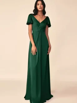 Robe de demoiselle d'honneur robe de bal longueur au sol fermeture éclair soie élastique comme du satin robes formelles