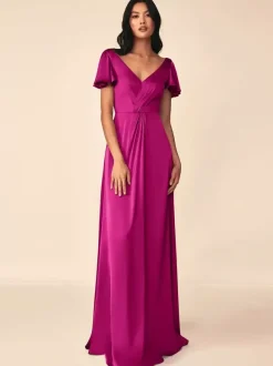 Robe de demoiselle d'honneur robe de bal longueur au sol fermeture éclair soie élastique comme du satin robes formelles