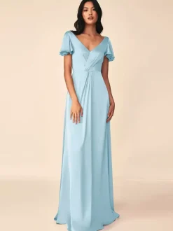 Robe de demoiselle d'honneur robe de bal longueur au sol fermeture éclair soie élastique comme du satin robes formelles