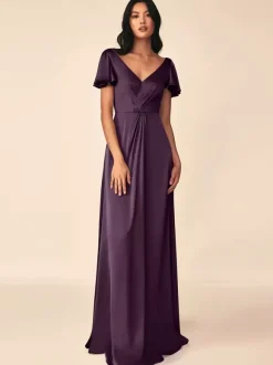 Robe de demoiselle d'honneur robe de bal longueur au sol fermeture éclair soie élastique comme du satin robes formelles