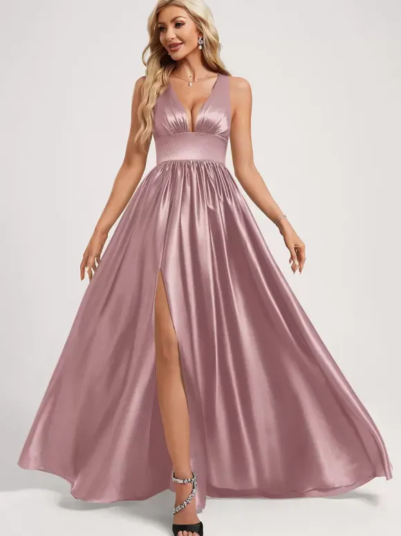 Robe de demoiselle d'honneur robe de bal longueur au sol fermeture éclair élastique en soie comme robe de bal en satin