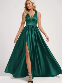 Robe de demoiselle d'honneur robe de bal longueur au sol fermeture éclair élastique en soie comme robe de bal en satin