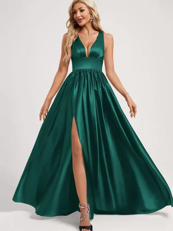 Robe de demoiselle d'honneur robe de bal longueur au sol fermeture éclair élastique en soie comme robe de bal en satin