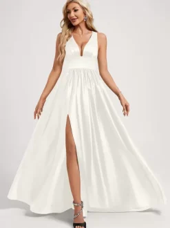 Robe de demoiselle d'honneur robe de bal longueur au sol fermeture éclair élastique en soie comme robe de bal en satin