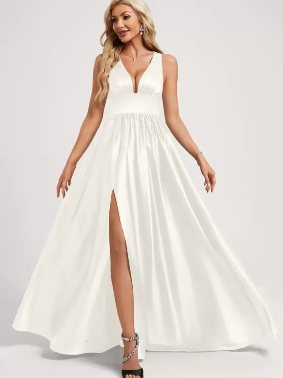 Robe de demoiselle d'honneur robe de bal longueur au sol fermeture éclair élastique en soie comme robe de bal en satin